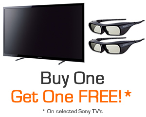 Buy one pair of Sony 3D glasses and get one FREE when you buy Selected Sony TVs
