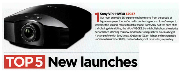 Sony's new 3D Projector in What Hi-Fi's Top 5