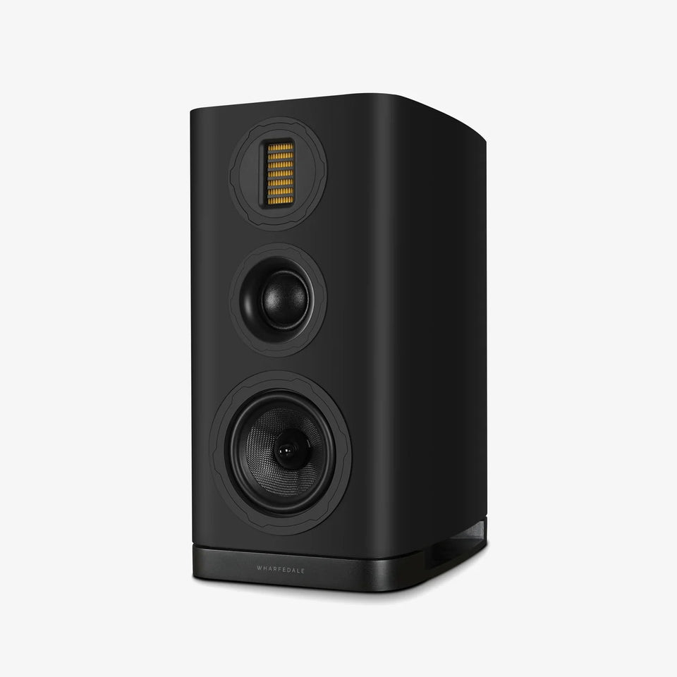Wharfedale EVO 5.2 Stand Mount Loudspeakers (Black) - Front Angle, no grille