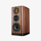 Wharfedale EVO 5.2 Stand Mount Loudspeakers (Walnut) - Front Angle, no grille