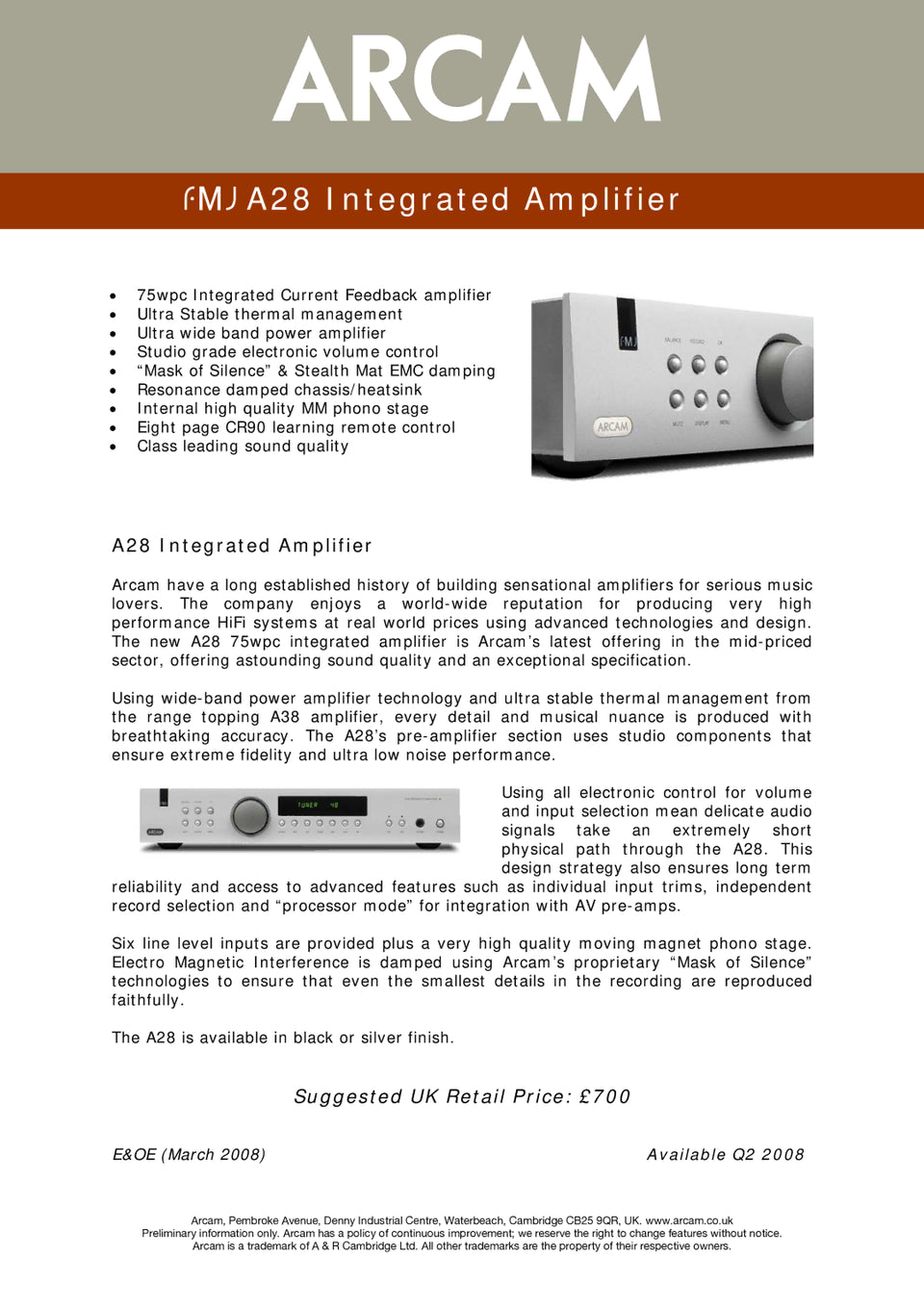 Arcam A38 Integrated Amplifier