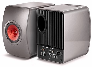 KEF LS50 Wireless Loudspeakers - Titanium Grey Cabinet / Red drive unit. 