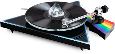 Pro-Ject Glass Record Weight being used on The Dark Side of the Moon Turntable 