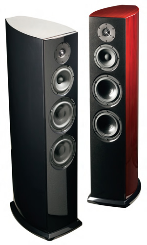 Aerial Acoustics Model 7T shown in Nero Metallic black and gloss cherry finishes