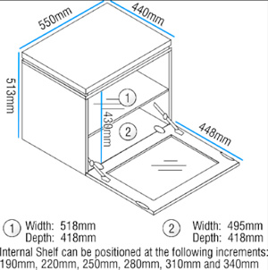 Gecko Reflect 550 AV Cabinet - Dimensions