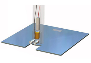 Picture shows foot of floor stand. Speaker Cable connects to the foot of the stand back to the AV amp. Electronic components inside the stand adjust the EQ of the speaker to maximise the off-wall performance.