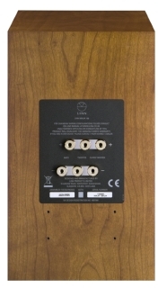 Linn Majik 109 Three-Way Bookshelf loudspeaker - Cherry Back, showing pre-drilled holes for wall mounting