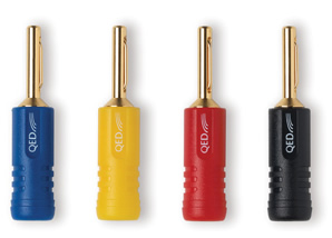 Qed Airloc Plastic Banana Plugs shown in all 4 colours